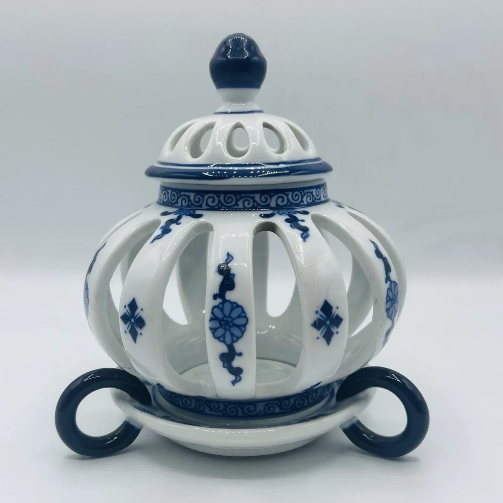 Vintage Bombay Hand painted Porcelain Votive Candle Holder Reticulated Pierced